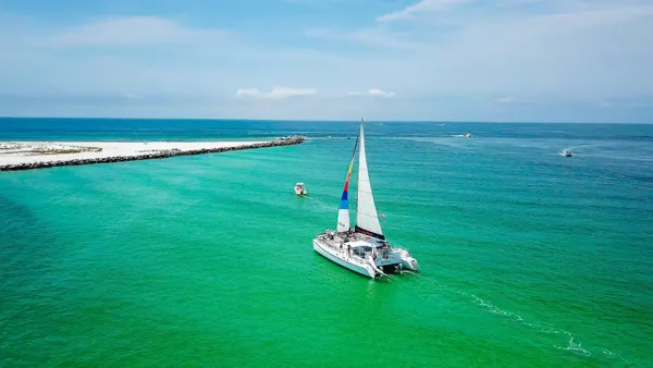 Island Time Sailing catamaran off Shell Island