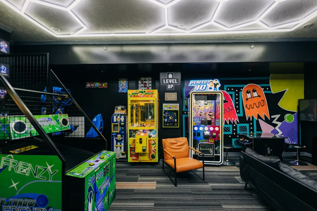 Claw machines and arcade games in the Gulf Crest game room