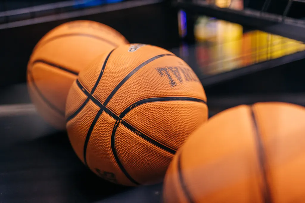 Stack of basketballs at the arcade