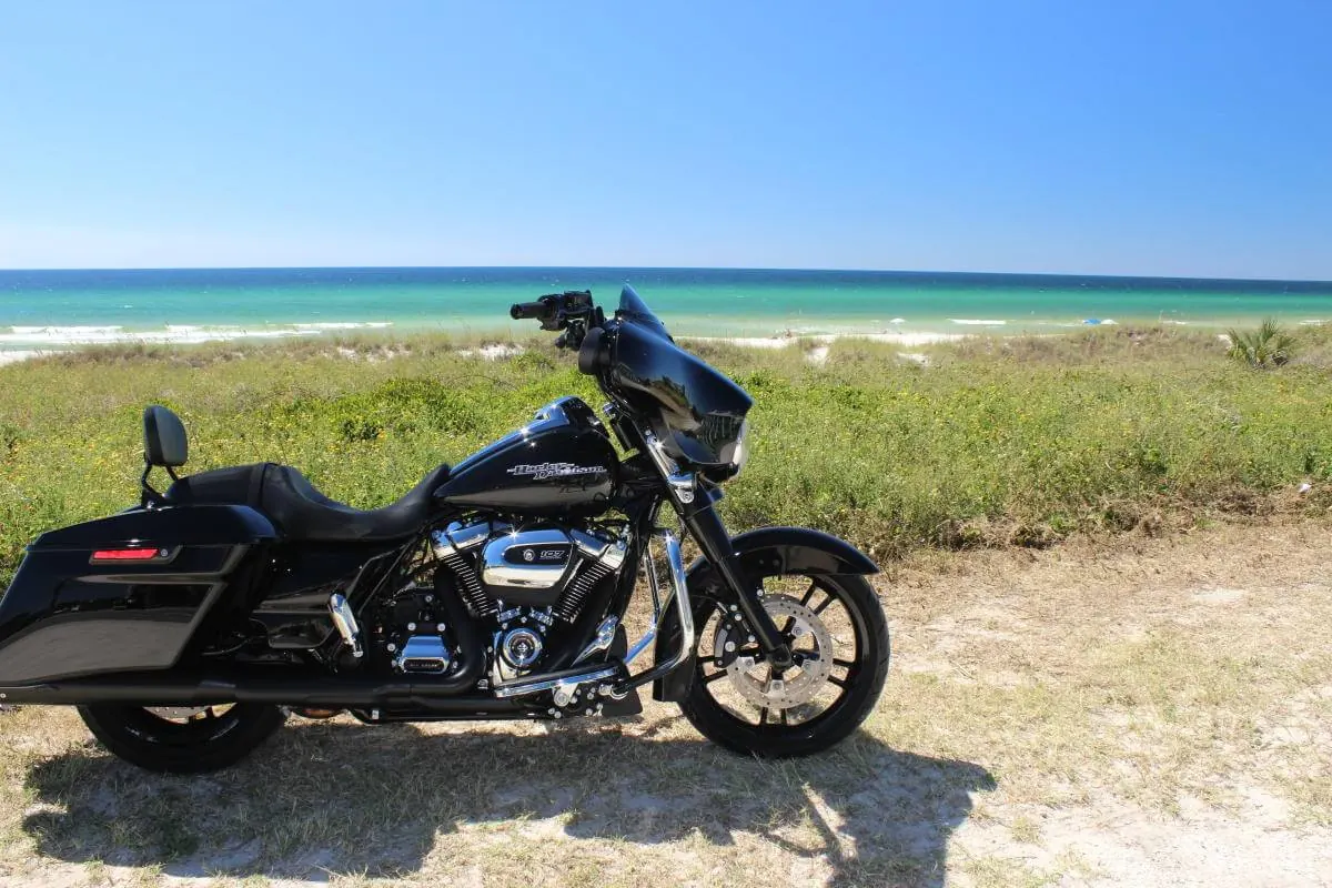 Motorcycle parked by the beach in Panama City Beach
