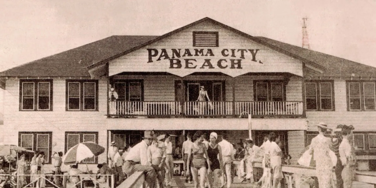 Historic sepia photo of a Panama City Beach hotel