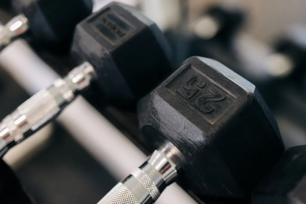 Hex dumbbells in the Gulf Crest fitness center