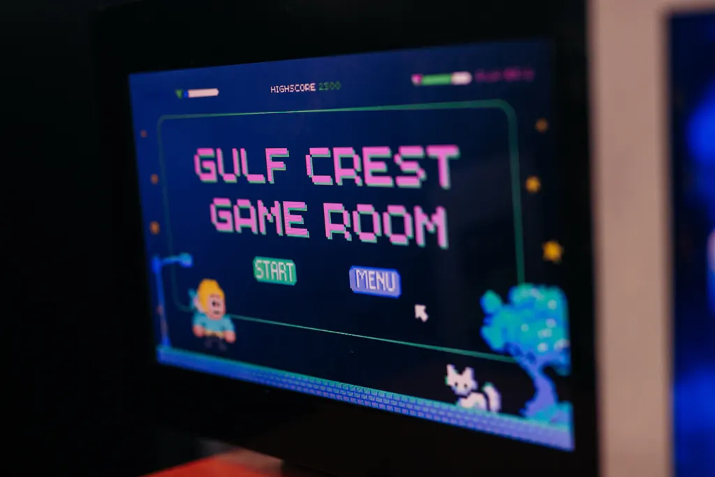 Arcade screen reading Gulf Crest Game Room