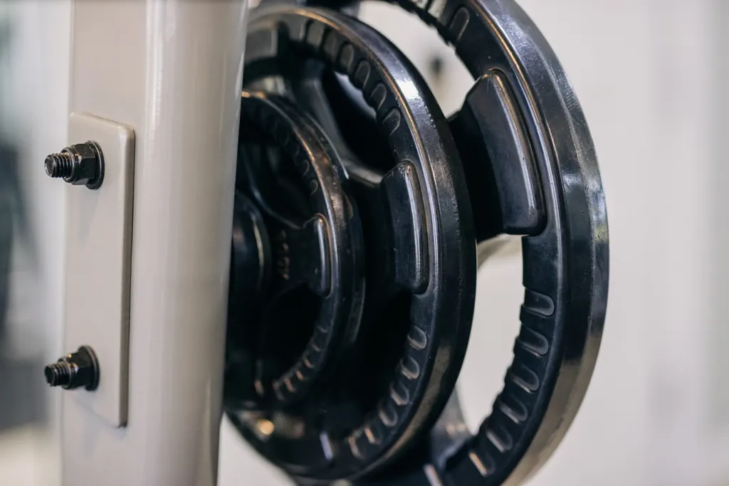 Weight plates on the rack